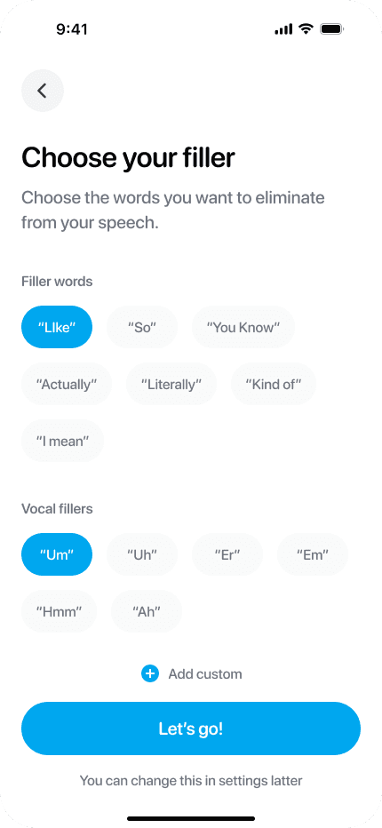 Filler word selection screen